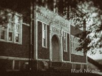 Obviously very stylized image of the Consodlidated School in Riverside Albert, NB.